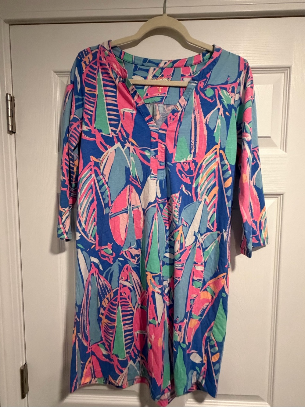 Lilly Pulitzer Blue Tropical Leaf Print Midi Dress